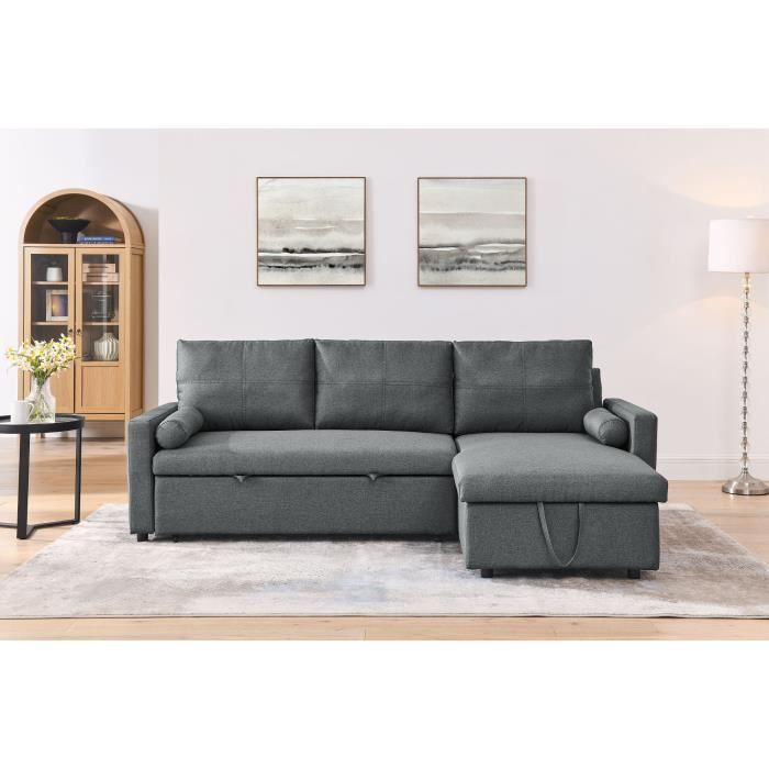 MIAMI - canapé d'angle réversible - convertible avec coffre - 4 places - style contemporain Couleur - Gris - Tissu
