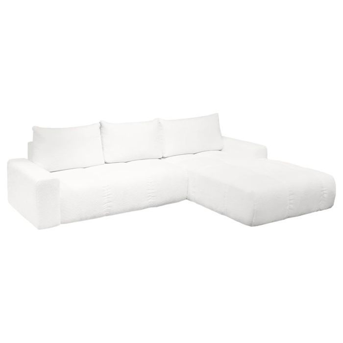 Canapé d'angle droit convertible tissu bouclette blanc 304 cm - VOLT Meubletmoi
