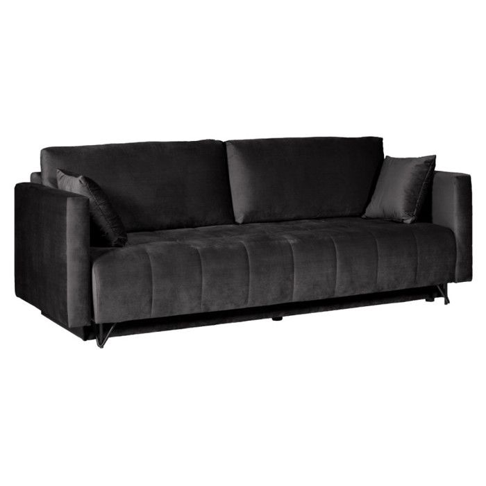 Canapé convertible L. 220 cm velours gris anthracite capitonné - KIARA Meubletmoi