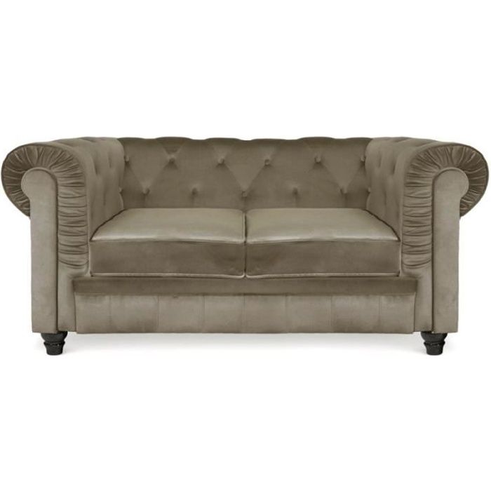 Canapé Chesterfield 2 places - Velours Taupe - MEUBLER DESIGN - Classique - Moelleux - 158x82x72cm