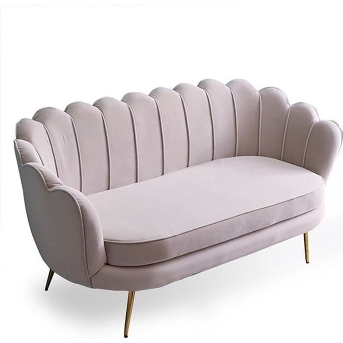 Canapé arrondi Gatsby Velours Argent pieds Or - Taupe