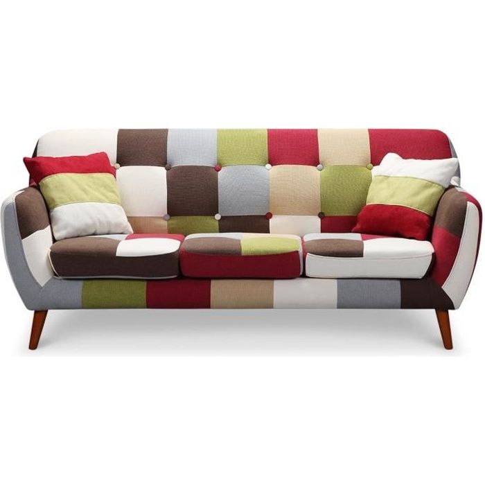 Canapé scandinave 3 places Bombay Multicolore - MENZZO - Fixe - Moelleux - Marron