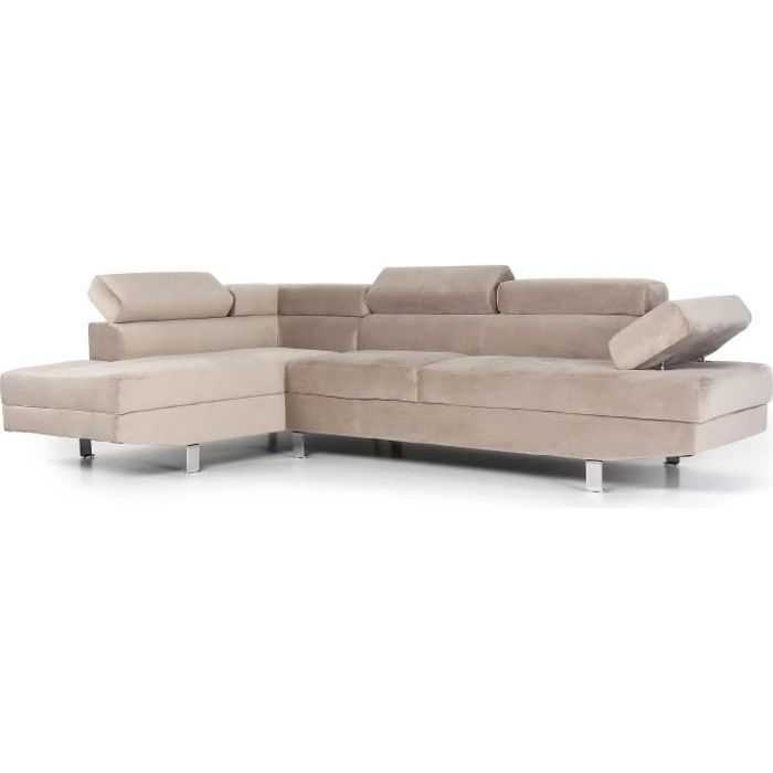 Canapé d'angle Alfa Velours Taupe - MENZZO - Réversible - 5 places - Moelleux