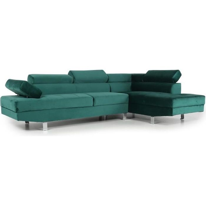 Canapé d'angle avec têtières relevables Alfa Velours Vert