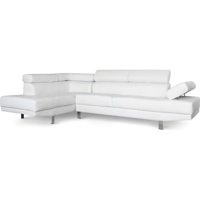 Canapé d'angle confort avec têtières relevables - MENZZO - Alfa Blanc - Contemporain - Design - Simili