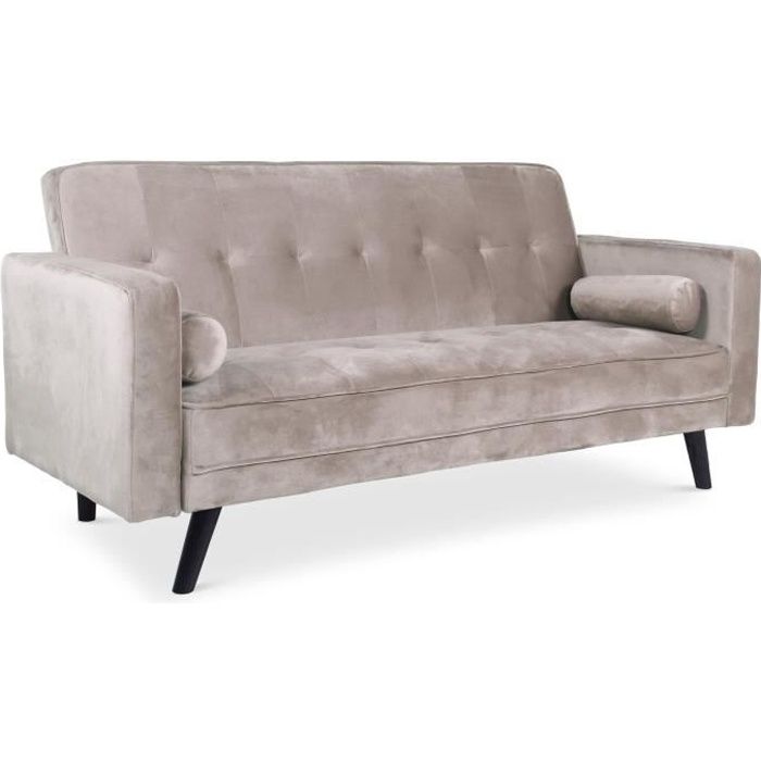 Canapé convertible scandinave Slow Velours Taupe - MENZZO - Convertible - Tissu - Gris - 140 x 200 cm - 3 places