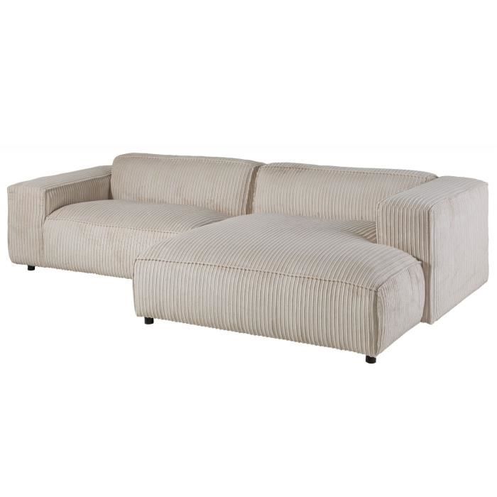 Canapé d'angle en velour cordé en polyester gris taupe BORAS