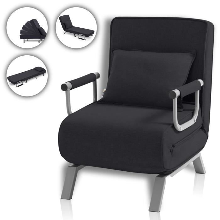Fauteuil Convertible Lit Ted Pliable en Noir - MAKIKA - Fauteuil convertible lit - Intérieur - Contemporain