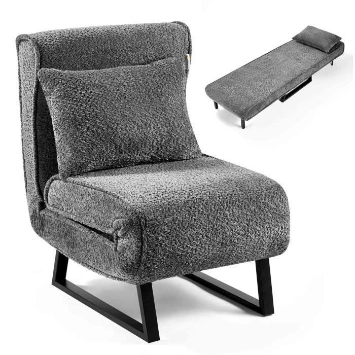 Makika Fauteuil Convertible Lit Lea Tissu Bouclette Pliable en Gris