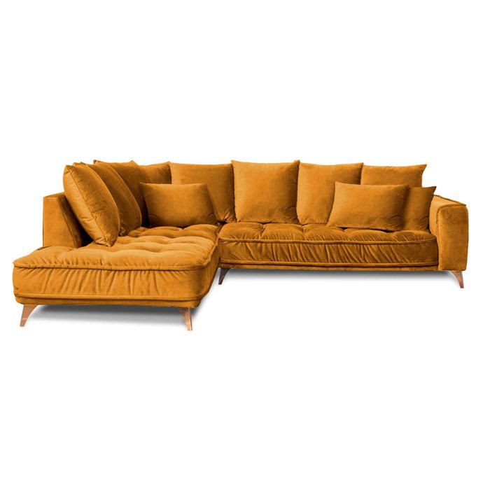 Canapé d'angle en velours jaune Altamo - 4 places - Maison Aubertin - Style vintage