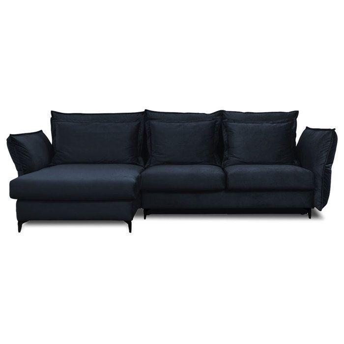 Canapé d'angle gauche en velours bleu Verduro - 3 places - Maison Aubertin - Convertible - Coffre de rangement