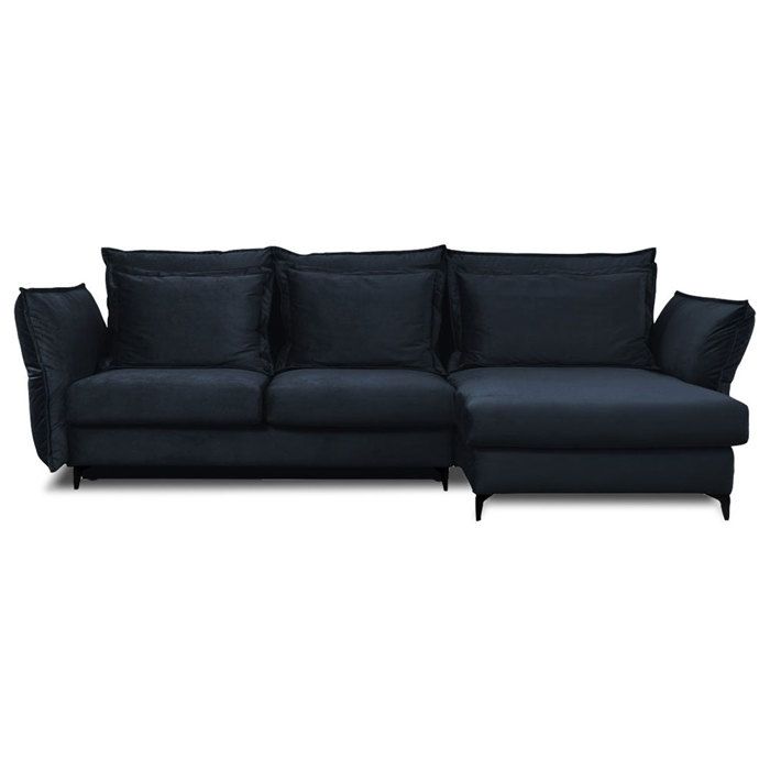 Canapé d'angle convertible en velours bleu Verduro - Maison Aubertin - 3 places - Avec coffre de rangement