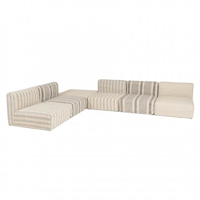 MACABANE GLORIA - Canapé modulable 6 pièces en coton gris et beige