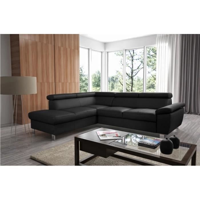 - Canapé d'angle en cuir italien de luxe 5 places LUTECE noir, angle gauche
