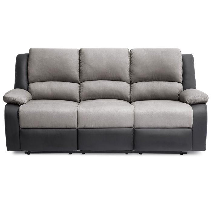 Canapé Relaxation 3 places Microfibre et Simili LEO - Gris et Noir - L193 x 93 x 96cm - LOUNGITUDE