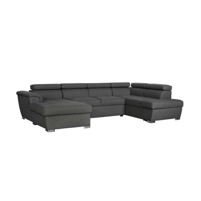 Canapé panoramique convertible avec 2 coffres PAOLA en tissu - Gris foncé - L320,5 x P188 x H76cm - LOUNGITUDE