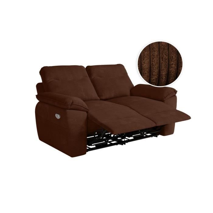 Canapé de relaxation électrique ROSS 2 places en velours côtelé - Marron - L160 x P100 x H102cm - LOUNGITUDE