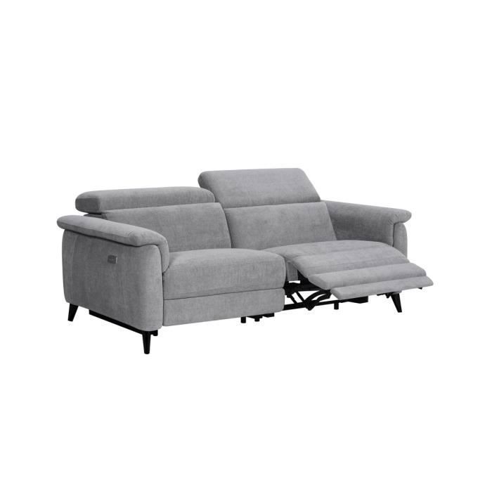 Canapé de relaxation électrique 3 places OLMIA en tissu - Gris - L195 x P104 x H73cm - LOUNGITUDE