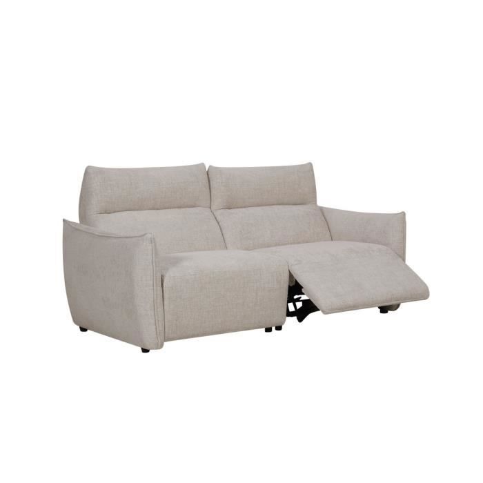 Canapé de relaxation électrique 3 places MELLY en tissu - Beige - L203 x P95 x H94cm - LOUNGITUDE