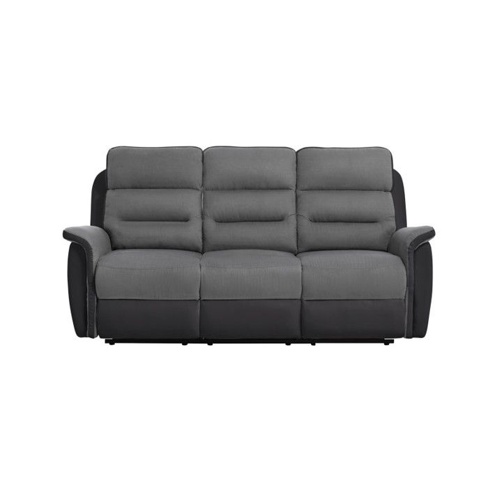 Canapé de Relaxation 3 places en Microfibre et Simili LÉON - Gris et Noir - L191 x 94 x 100cm - LOUNGITUDE