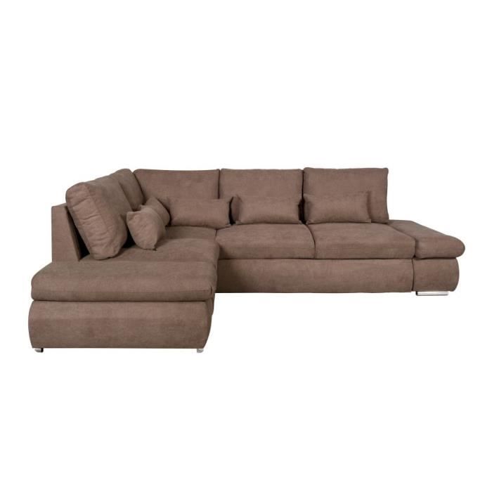 Canapé d'angle SEBASTIAN Réversible et Convertible avec coffre en tissu - Marron - L267 x P200 x H90cm - LOUNGITUDE