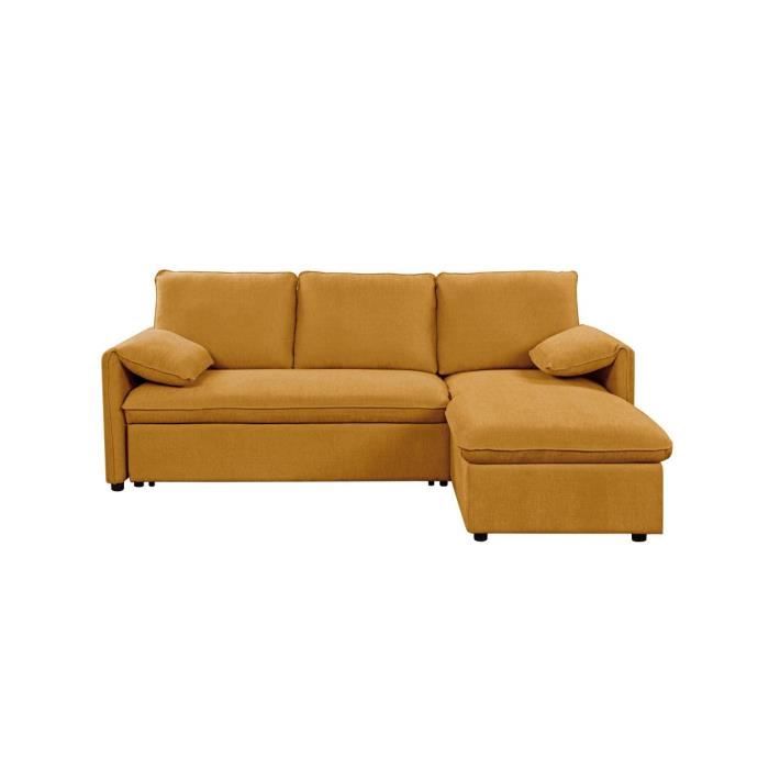 Canapé d'angle réversible 3 places MARTIN convertible en tissu - Jaune - L233 x P159 x H96cm - LOUNGITUDE