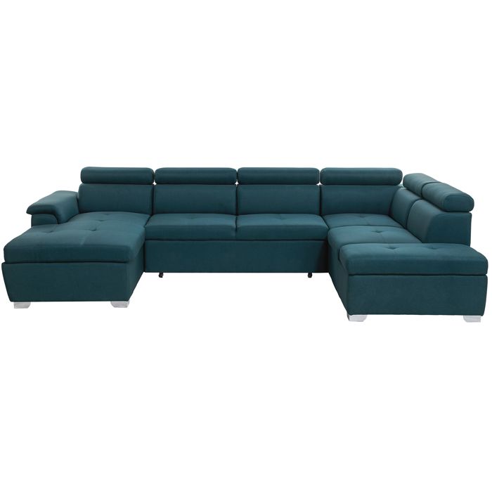 Canapé d'Angle Panoramique Convertible en Tissu Bleu - PAOLA