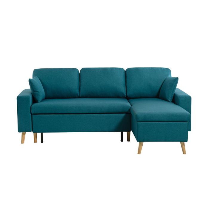 Canapé d'Angle LOUNGITUDE MARIA SCANDINAVE Réversible et Convertible - Bleu - 4 places - Coffre de rangement