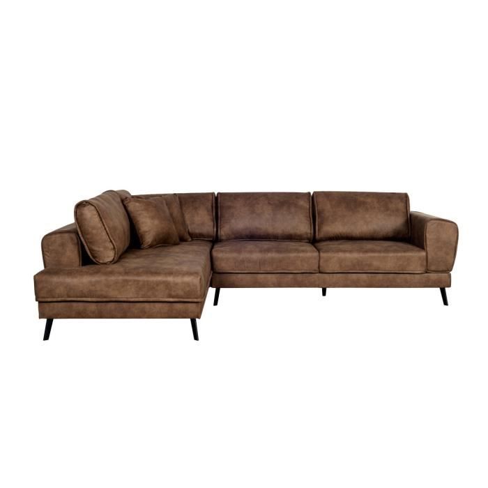 Canapé d'angle gauche INDIA 4 places convertible 2 coffres en tissu marron industriel - Marron - L304 x 212 x 86cm - LOUNGITUDE