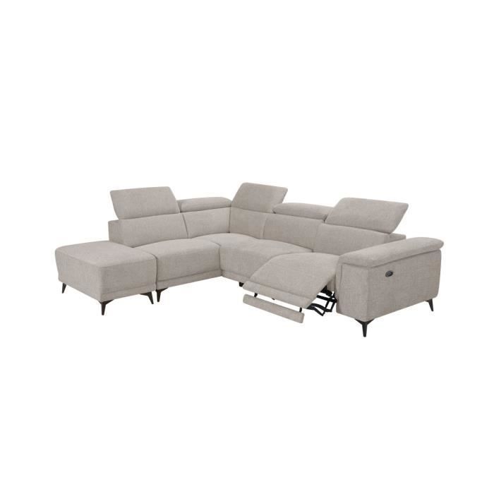 Canapé d'angle gauche de relaxation électrique DEBBY avec pouf amovible en tissu - Beige - L275 x P229 x H81cm - LOUNGITUDE