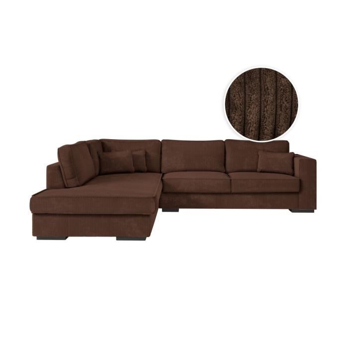 Canapé d'angle gauche BELAMI XXL 6 places en velours côtelé - Marron - L303 x P228 x H86cm - LOUNGITUDE
