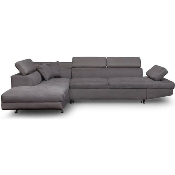 Canapé d'angle RIO Convertible avec coffre en microfibre - Angle Gauche, Gris - LOUNGITUDE