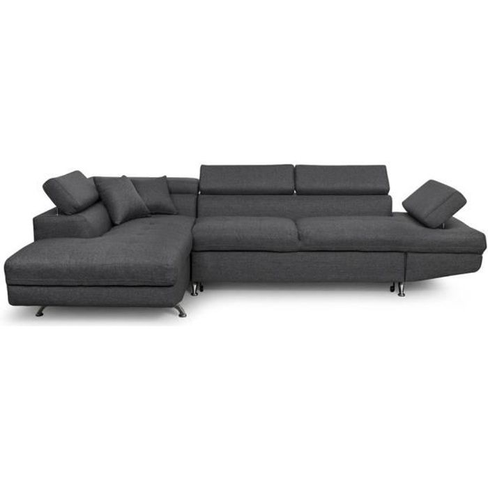 Canapé d'angle RIO Convertible avec coffre en tissu - Angle Gauche, Gris foncé