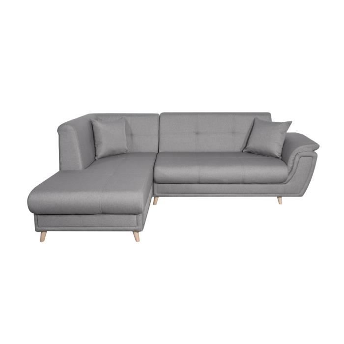 Canapé d'angle gauche 5 places FLAVIE convertible en tissu - Gris - L260 x 180 x 85cm - LOUNGITUDE