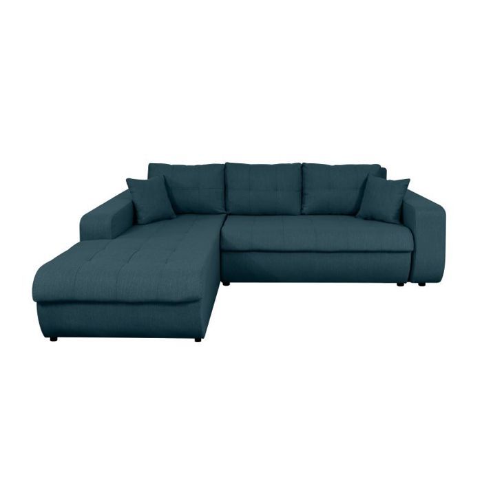 Canapé d'Angle Gauche 4 places SUZIE Convertible en Tissu - Bleu pétrole - L246 x 188 x 80cm - LOUNGITUDE