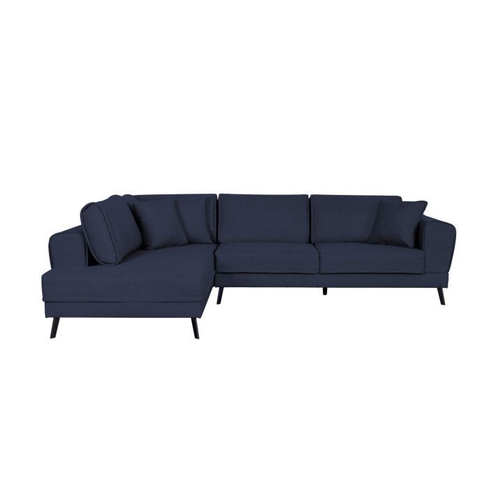 Canapé d'angle gauche 4 places INDIA convertible 2 coffres en tissu - Bleu foncé - L304 x 212 x 86cm - LOUNGITUDE