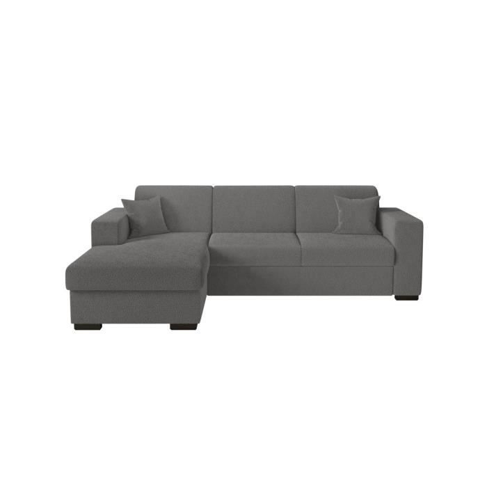 Canapé d'angle gauche 4 places FUJI XL convertible avec coffre en tissu bouclette - Gris - L262 x P157 x H83cm - LOUNGITUDE