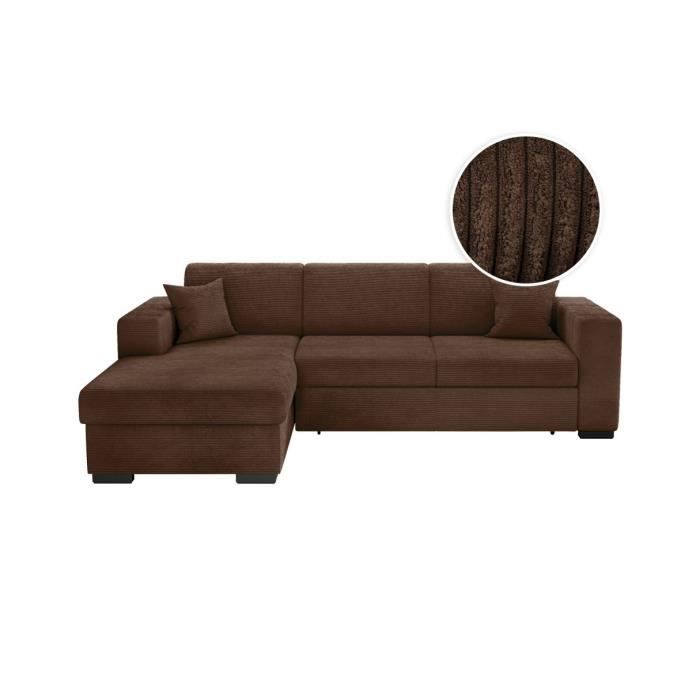 Canapé d'angle gauche 4 places FUJI XL convertible avec coffre en velours côtelé - Marron - L262 x P157 x H83cm - LOUNGITUDE