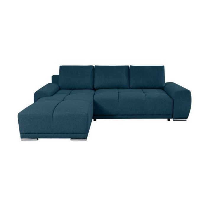 Canapé d'angle gauche 4 places convertible CASSANDRA avec coffre en tissu - Bleu foncé - L270 x P181 x H89cm - LOUNGITUDE