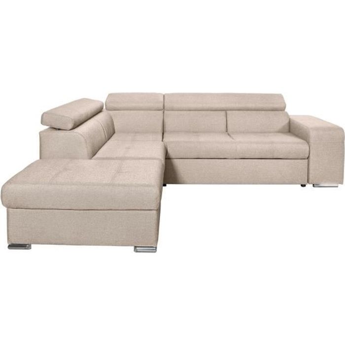 Canapé d'angle gauche 3 places SOAN convertible en tissu - Beige - L262 x P220 x H76cm - LOUNGITUDE