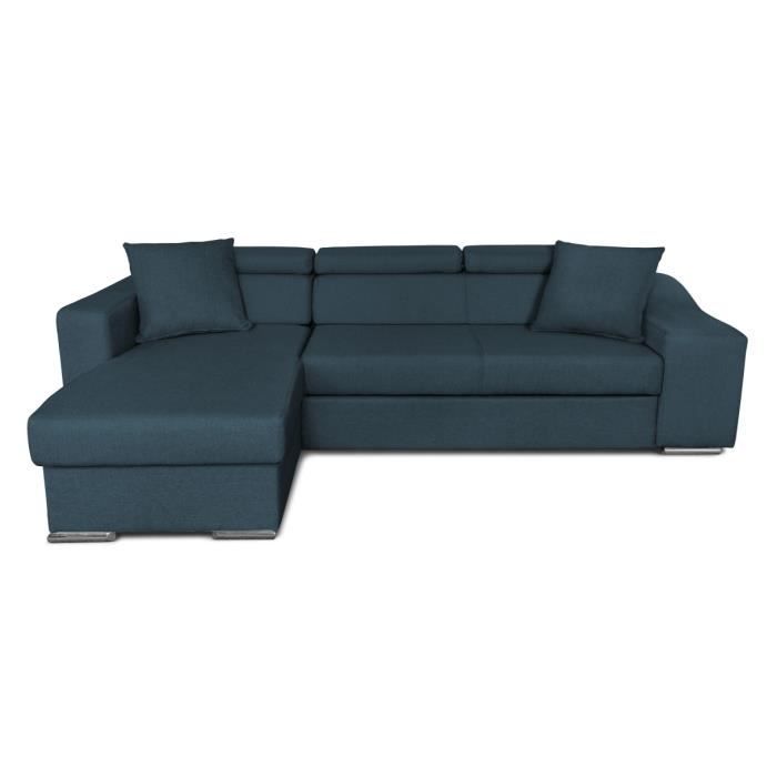 Canapé d'Angle ELONA Convertible en tissu bleu pétrole avec poufs de rangement à gauche - L264 x P162 x H75cm - LOUNGITUDE
