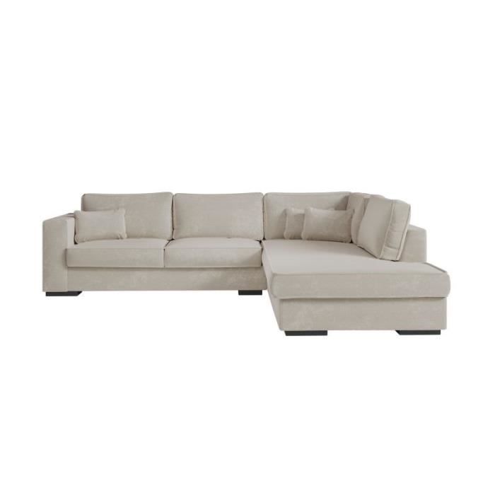 Canapé d'angle droit XXL BELAMI 6 places en tissu - Beige - L303 x 228 x 86cm - LOUNGITUDE