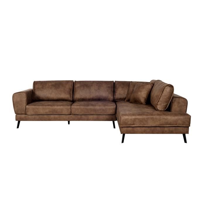 Canapé d'angle droit INDIA 4 places convertible 2 coffres en tissu marron industriel - Marron - L304 x 212 x 86cm - LOUNGITUDE