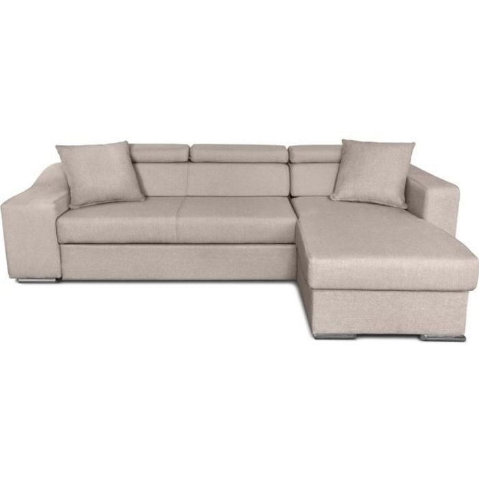 Canapé d'Angle Droit ELONA Convertible en Tissu - Beige - L264 x P162 x H75cm - LOUNGITUDE