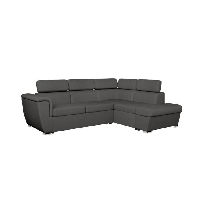 Canapé d'angle droit convertible 4 places PAOLA avec coffre en tissu - Gris foncé - L252 x P188 x H76cm - LOUNGITUDE