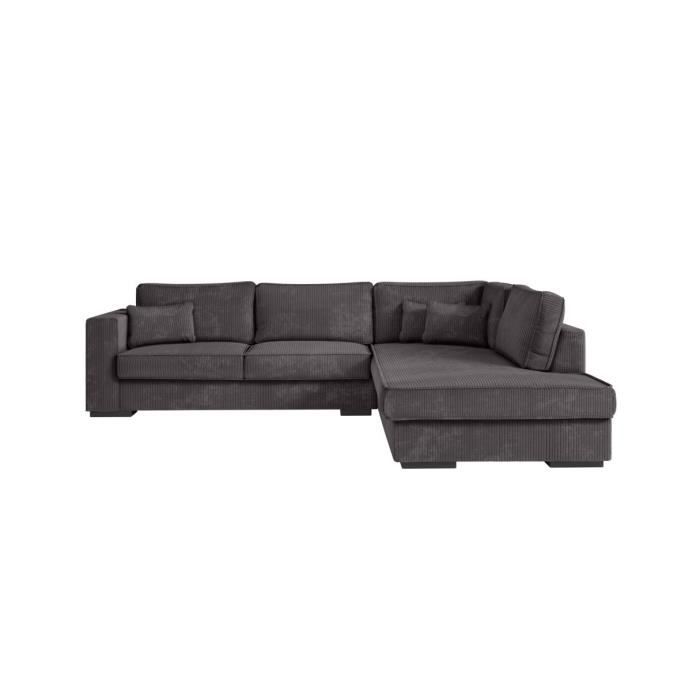 Canapé d'angle droit BELAMI XXL 6 places en velours côtelé - Gris foncé - L303 x P228 x H86cm - LOUNGITUDE