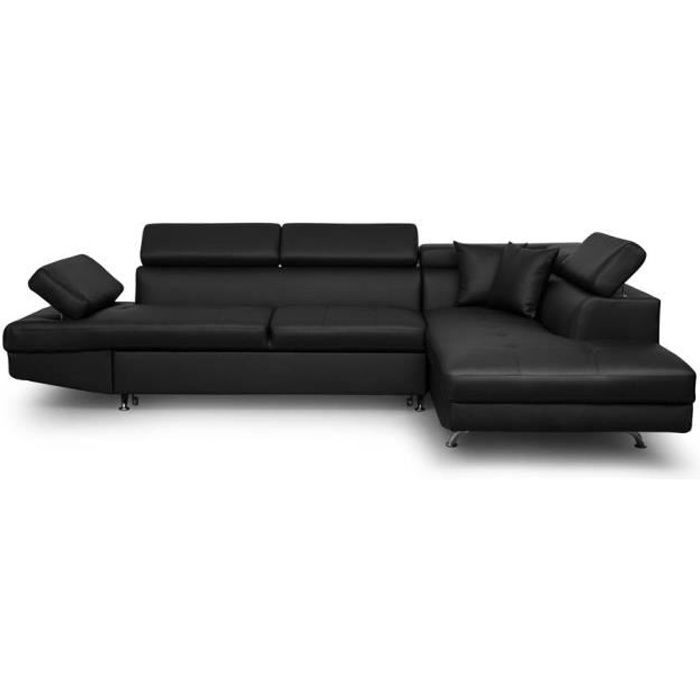 Canapé d'angle convertible RIO en simili noir avec coffre - LOUNGITUDE Collection