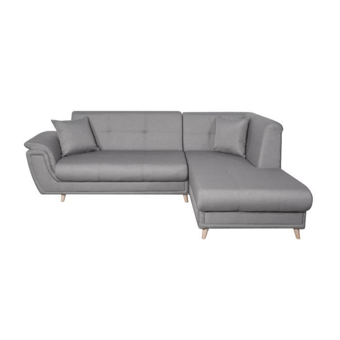 Canapé d'angle droit 5 places FLAVIE convertible en tissu - Gris - L260 x 180 x 85cm - LOUNGITUDE