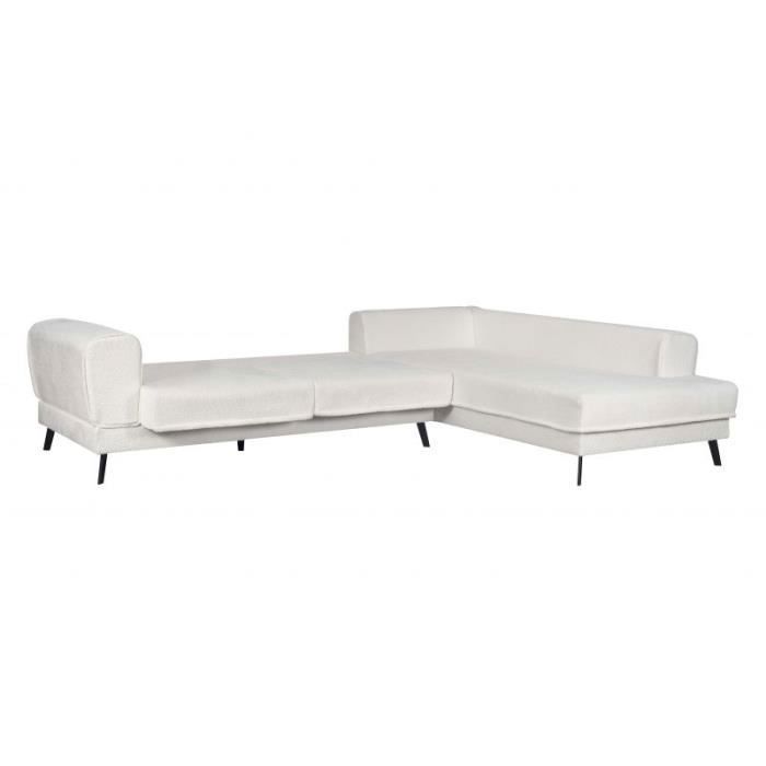 Canapé d'angle droit 4 places INDIA convertible 2 coffres en bouclettes - Blanc - L304 x 212 x 86cm - LOUNGITUDE