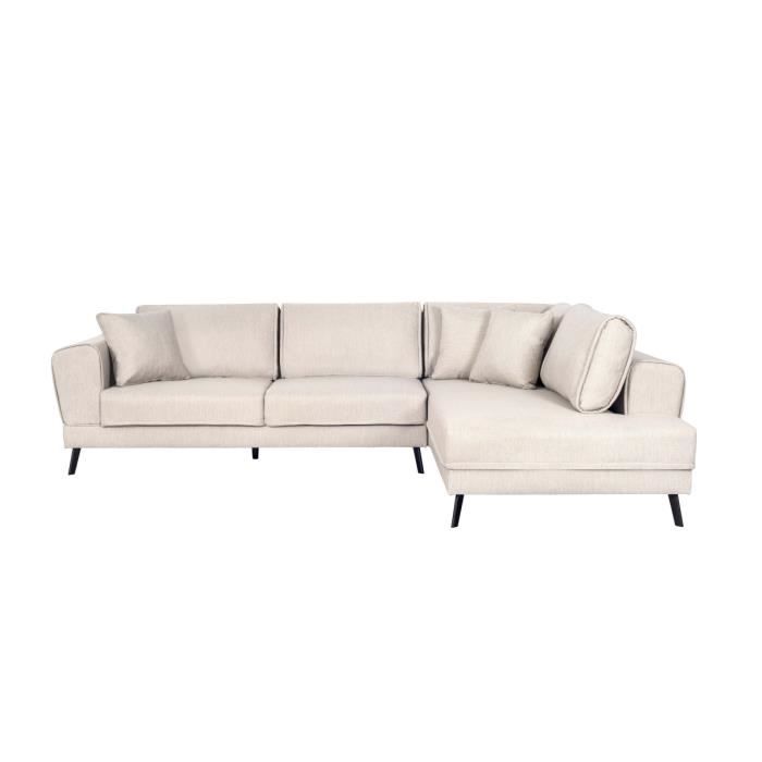 Canapé d'angle droit 4 places INDIA convertible 2 coffres en tissu - Beige - L304 x 212 x 86cm - LOUNGITUDE